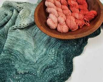 Gradient Knitted Shawl Kit in Broken Peach Gradient - Pattern and Yarn Included