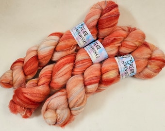 Broken Peach in Superwash Merino & Stellina Blend 4oz braid