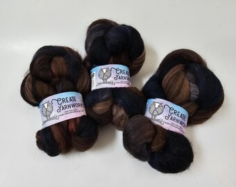 I Wanna Be a Cowboy in Merino/ Brown Alpaca/ Camel/ Mulberry Silk blend Top 4oz braid