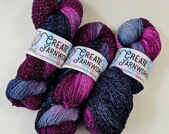 Aurora in Silver Sparkle Superwash Merino Blend  Fingering Weight Yarn