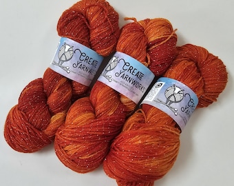 Pumpkin in Silver Sparkle Superwash Merino Blend  Fingering Weight Yarn