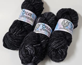 Almost Black in Silver Sparkle Superwash Merino Blend Super Bulky Weight Yarn