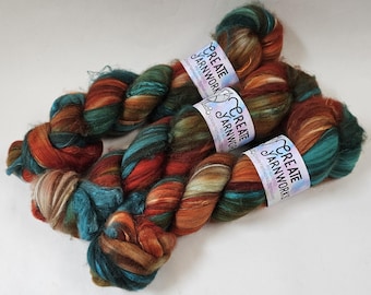 Tortoise Shell in Merino/ Brown Alpaca/ Camel/ Mulberry Silk blend Top 4oz braid