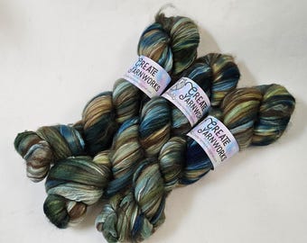 Oceans Deep in Merino/ Brown Alpaca/ Camel/ Mulberry Silk blend Top 4oz braid