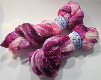 Pretty in Pink in Merino/Tussah Silk 70/30 blend Top 4oz braid
