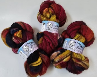 Mountain Sunset in Merino/ Brown Alpaca/ Camel/ Mulberry Silk blend Top 4oz braid