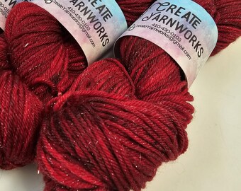 Ragin' Red in Silver Sparkle Superwash Merino Blend DK Weight Yarn