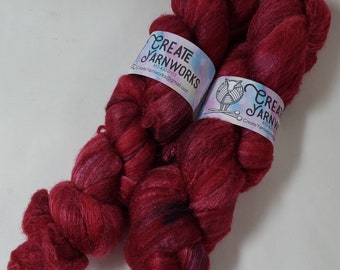 Ragin Red in Polwarth/Tussah Silk 67/33 custom blend Top 4oz braid