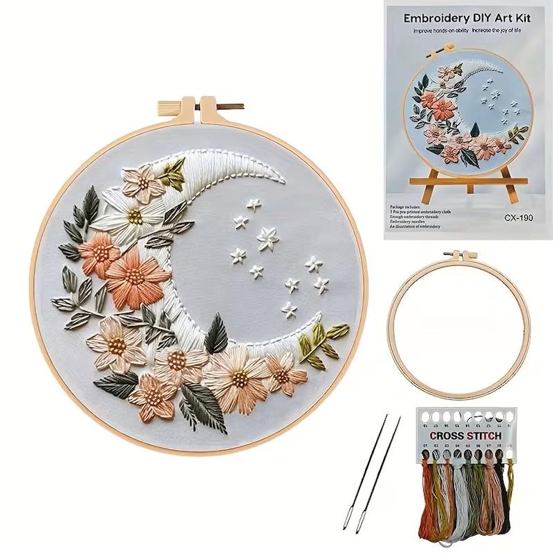 Flowered Moon Embroidery Kit - Etsy