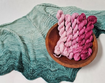 Gradient Knitted Shawl Kit in Pretty in Pink! Gradient - Pattern and Yarn Included