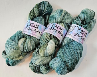 Oceans Deep in Silver Sparkle Superwash Merino Blend  Fingering Weight Yarn