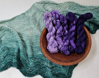 Gradient Knitted Shawl Kit in Purples - Pattern and Yarn Included