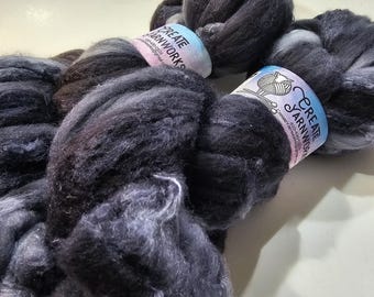Almost Black in Merino/Tussah Silk 70/30 blend Top 4oz braid