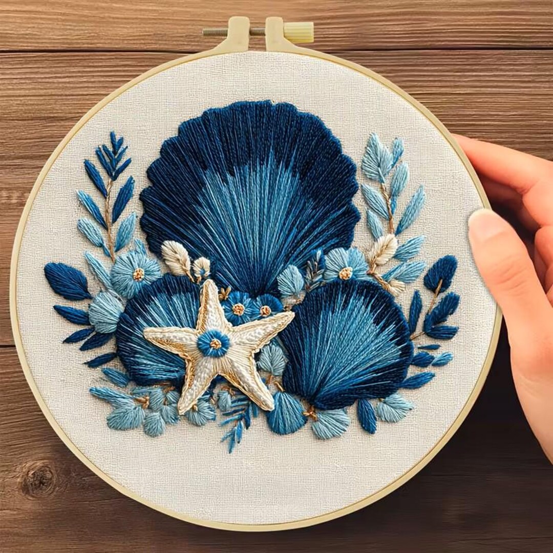 Seashell Embrioder Blue Sea Shells Embroidery Kit - Etsy