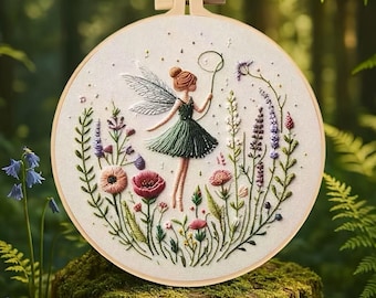 Green Garden Fairy with Flowers Embroidery Kit