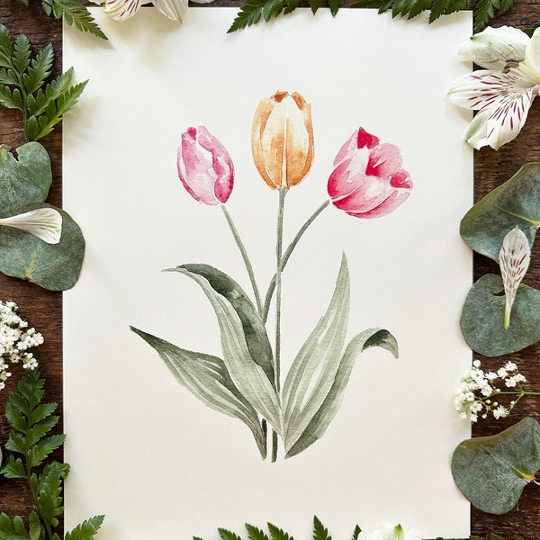 Tulip Print | Watercolor tulip flower | Watercolor tulip | tulips Decor | tulips Wall Art | tulip Wall Decor