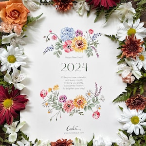 2024 Floral Calendar| 2024 Watercolor Calendar |  Wall Calendar 12 months |2024 floral Calendar | 2024 Wall botanical Calendar| 12” x 16”