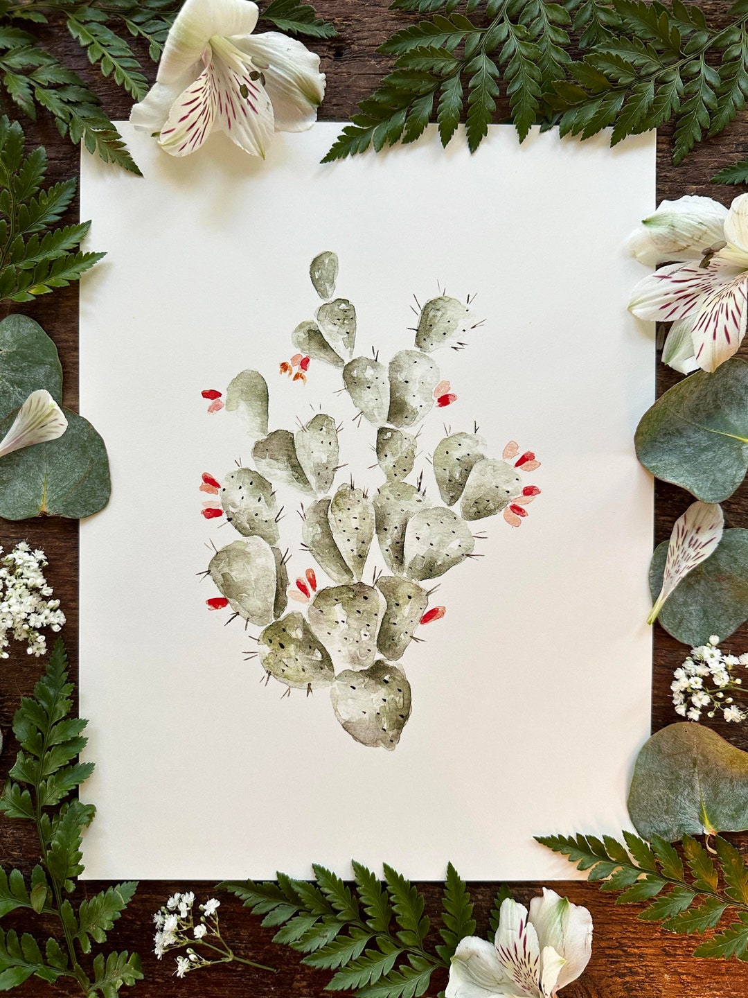 Prickly Pear Cactus Watercolor Print | Desert Wall Art - Etsy