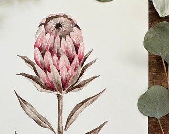 Protea Print | Dry Leaf | Boho Chic | Boho Chic Decor | Boho Chic Wall Decor | Boho Chic Wall Art | Watercolor Protea | Plant Print