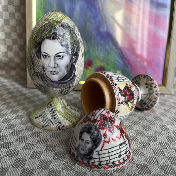 2 Easter Box Eggs Decoupage Easter Gift Set 2 pcs Wooden Egg Ukrainian Seller Souvenir Lina Kostenko Poetess Ukraine Folk Ethno