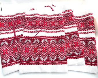 4 Bolsas de regalo Conjunto de envoltura roja Presente Ucrania Bolsas Bolsos de tela Boho Rojo-Blanco Bolsas de regalo para galletas Caramelos Estilo étnico popular ucraniano