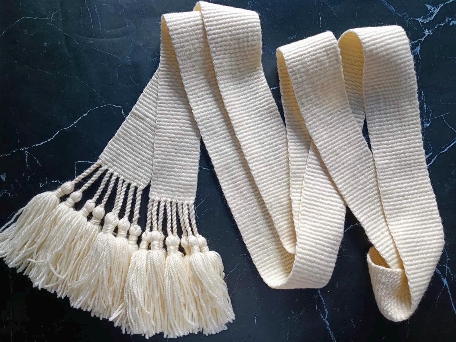 Woven Belt Ivory Sash Wide Tasseled Tie Belts Handwoven Ribbon ...