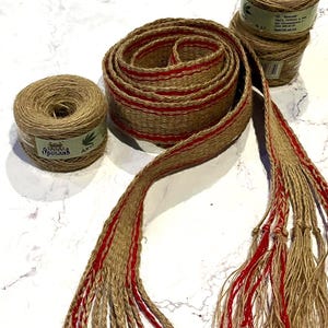 BELT Woven HEMP 100% Ukraine Suspender Boho Pagan Costume Sash Beige Red Eco Friendly Handwoven Ribbon Reenactment Rustic Historical Viking