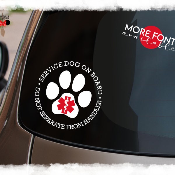 Service Dog on Board - Do Not Separate from Handler v2 | Paw Icon | Multicolour Car Decal with Applicator