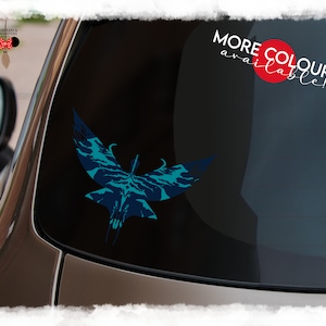 May include: A blue and teal stylized bird silhouette decal with the text "MORE COLOURS available!" in white letters on a red circle.