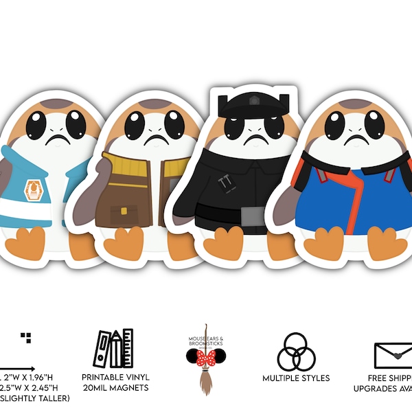 Porgs in Style | Porgs in Cast Member Costumes | Theme Park Inspired Stickers & Magnets