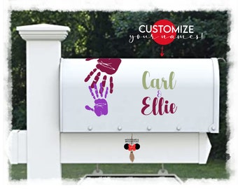 CUSTOMIZABLE | Name and Handprint Mailbox | Carl & Ellie Up! Inspired Layered Car or Mailbox Decal with Applicator | LGBT+ Friendly Shop!