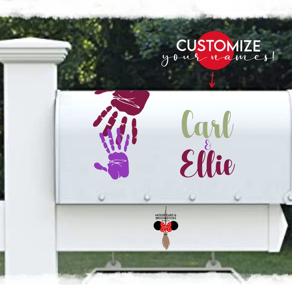 CUSTOMIZABLE | Name and Handprint Mailbox | Carl & Ellie Up! Inspired Layered Car or Mailbox Decal with Applicator | LGBT+ Friendly Shop!