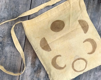 naturally dyed tote bag// moon cycle // plant dyed// eco print// cotton bag// minimal bag// hand painted