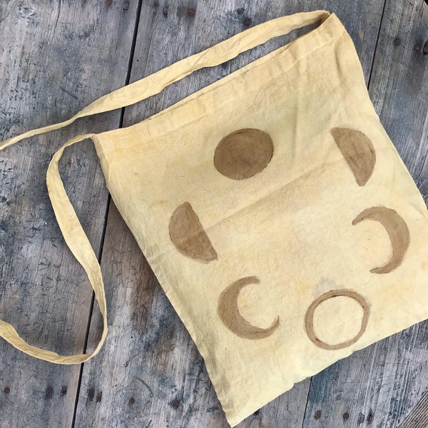 naturally dyed tote bag// moon cycle // plant dyed// eco print// cotton bag// minimal bag// hand painted