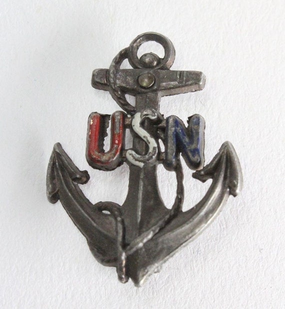 Antique Enamel USN Navy Anchor Pin Etsy