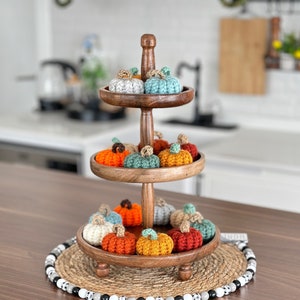 Fall Tiered Tray Decor, Mini Pumpkins, Fall Ornaments, Knitted Pumpkin, Faux Food, Halloween Tier Tray