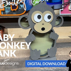 Baby Monkey Bank - Ai + Pdf + Svg + Dxf - Instant Download (No Physical Items Included)