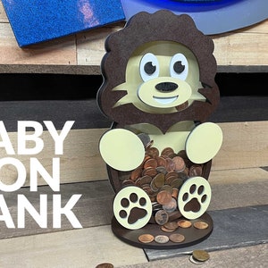 Baby Lion Bank - Ai + SVG + PDF + DXF Digital Download (No Physical Items Included)