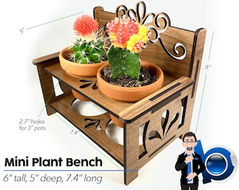 Mini Plant Bench for Window Sill - SVG Laser Cut File - 6” tall, 5” deep, 7.4” long - INSTANT DOWNLOAD