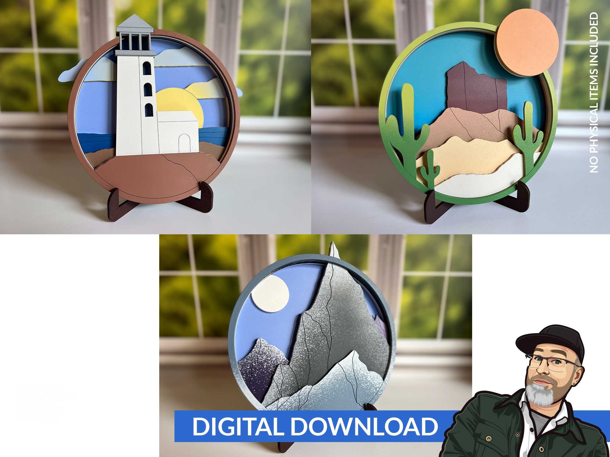 Mehrschichtiges Kreisszenenset - Ai, SVG, Pdf, Dxf - Keine physischen Gegenstände enthalten - Laden Sie die Dateien zum Schneiden auf Ihrem Laser herunter