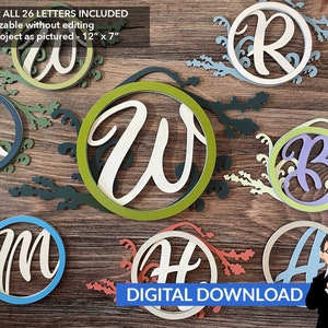Floral Monogram Set (A-Z All 26 Letters Included) - Ai, SVG, PDF formats - Digital Download Only - No Physical Items Included