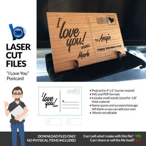 4"x6" Postkarte "I Love You!" mit Ständern -- PDF + SVG Laser Cut Dateien - SOFORT DOWNLOAD