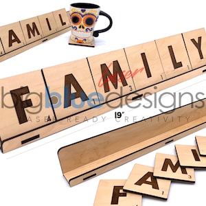 Scrabble Style Coasters with Tile Rack - PDf+SVG Laser Cut Files - INSTANT DOWNLOAD - 19&quot;x2.5&quot;x1.6&quot;