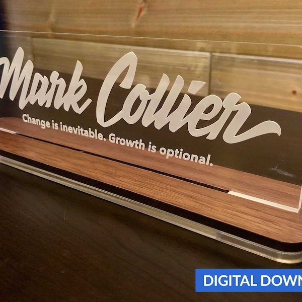 Desk Name Plate with Acrylic and Wood Base - PDf+SVG Laser Cut Files -- INSTANT DOWNLOAD