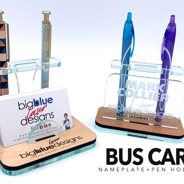 Small Desk Organizer (2 styles) w/Pen Holder and Nameplate or Business Card Holder - Svg + Pdf + Eps Laser-Ready Files - INSTANT DOWNLOAD