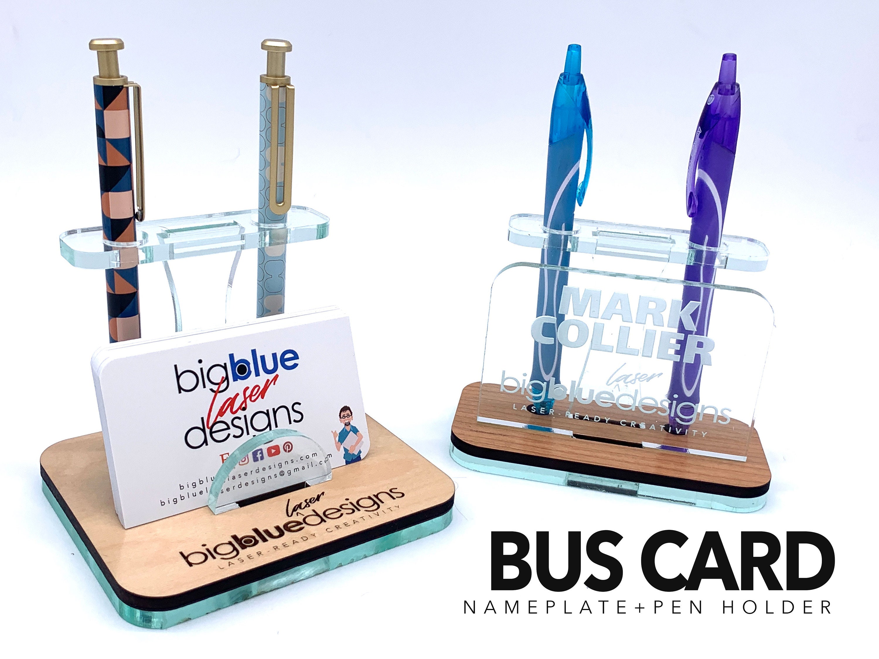 Small Desk Organizer (2 styles) w/Pen Holder and Nameplate or Business Card Holder - Svg + Pdf + Eps Laser-Ready Files - INSTANT DOWNLOAD