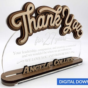 Layered Thank You Award - SVG + PDF Laser Cut File - Instant Download