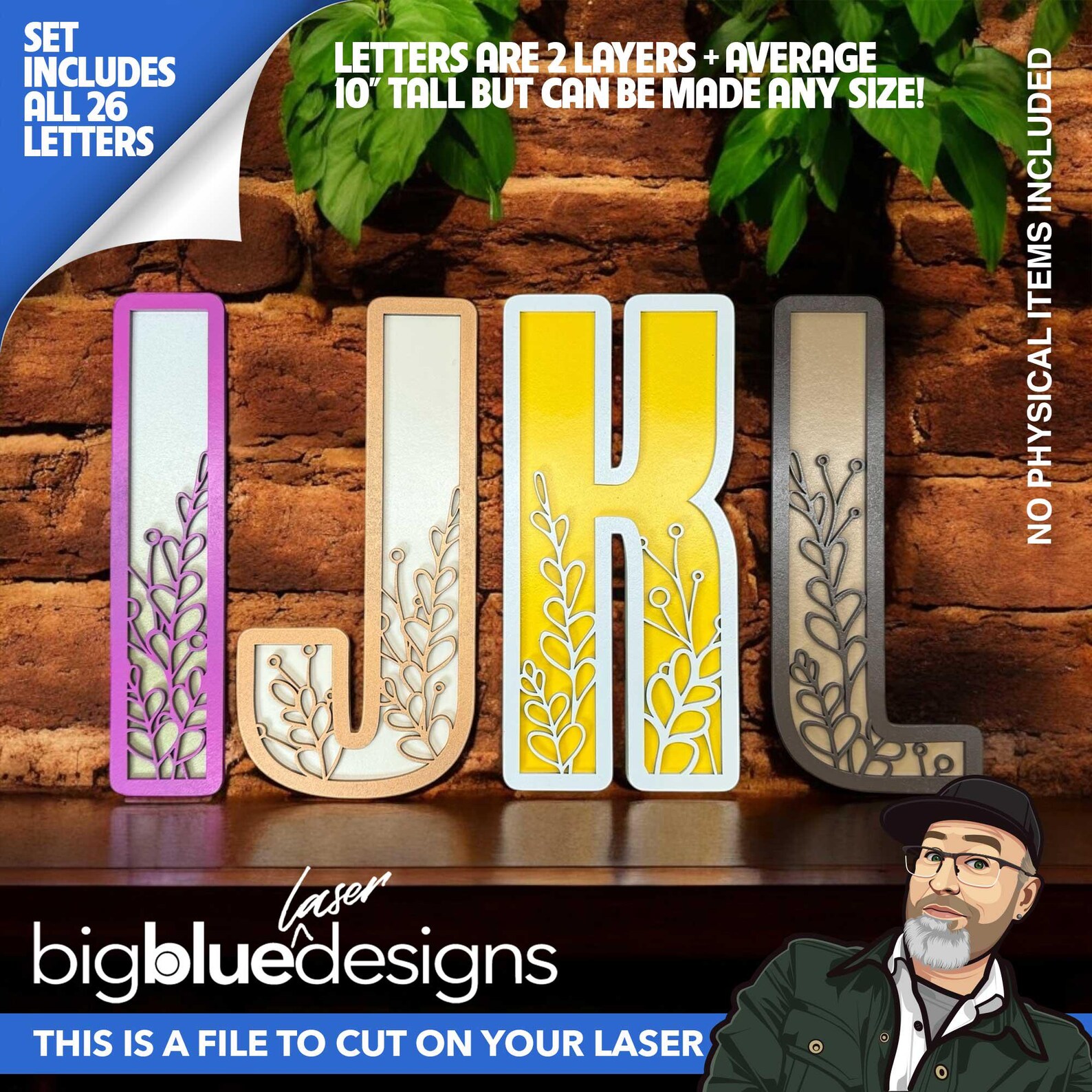 2 Layer Floral Letter Set - Ai, Svg, Pdf, Dxf, Eps - No Physical Items ...