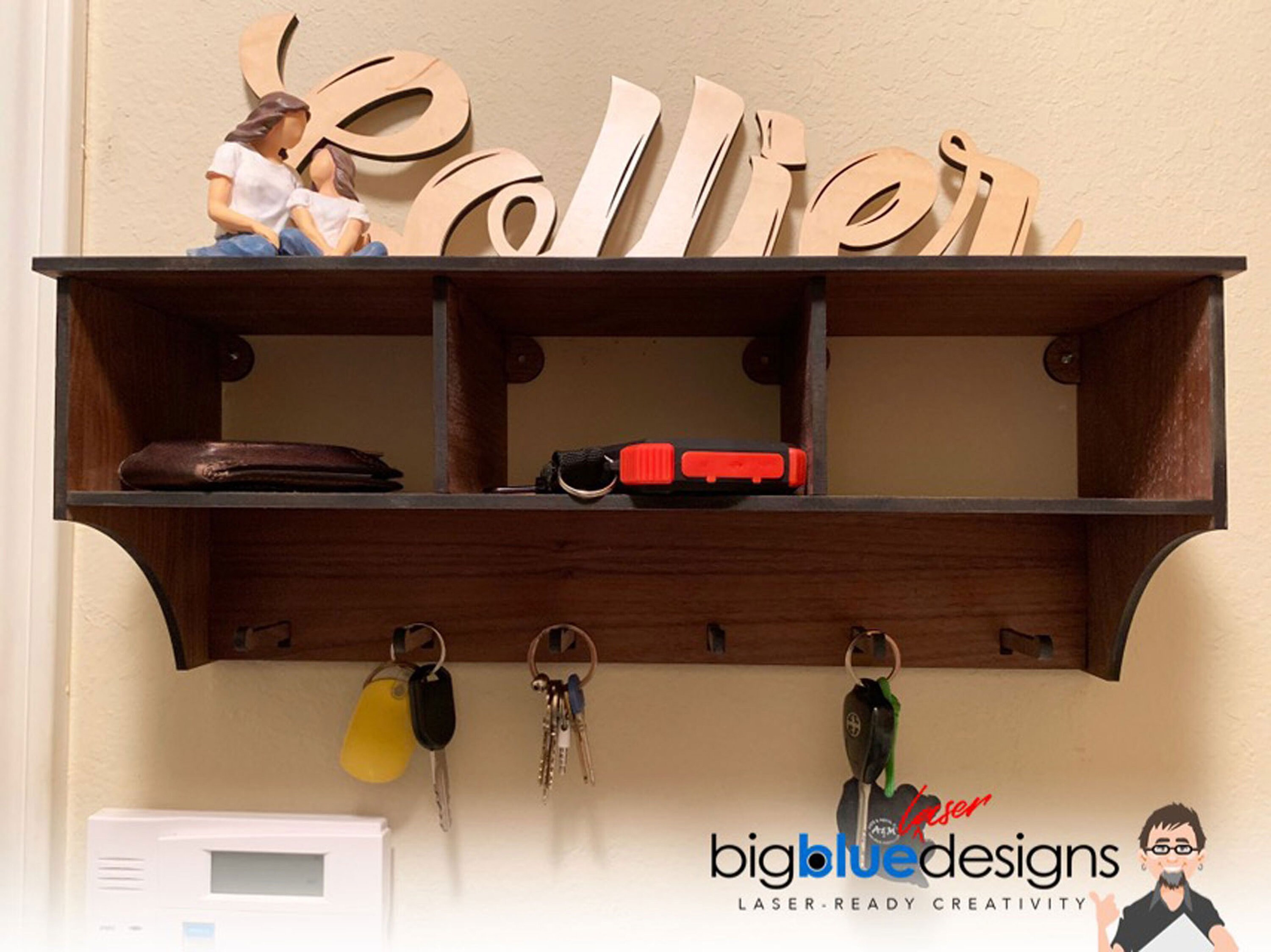 Wall Shelf With Cubbies and Key Holders 18.5 X 7 Etsy