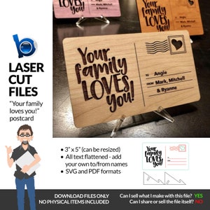 Deine Familie liebt Dich Holz Postkarte - 90x120 cm - PDF + SVG Laser Cut Datei - SOFORTIGER DOWNLOAD